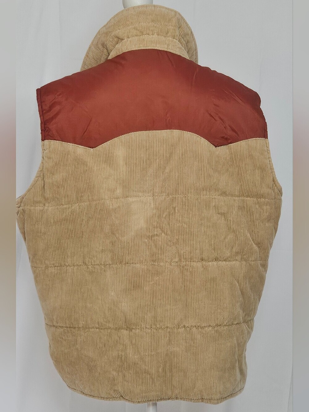 Vintage Reversible Corduroy Puffer Vest Men’s L/XL Rust Tan Western 90s - Picture 8 of 9
